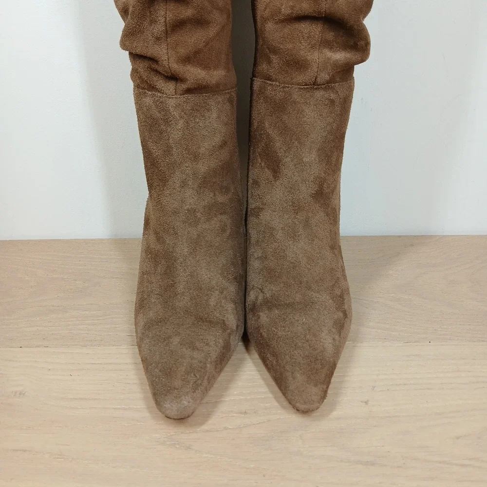 Jessica Simpson Brown Suede Slouchy Over The Knee Boots 10 Pointed Toe Stiletto